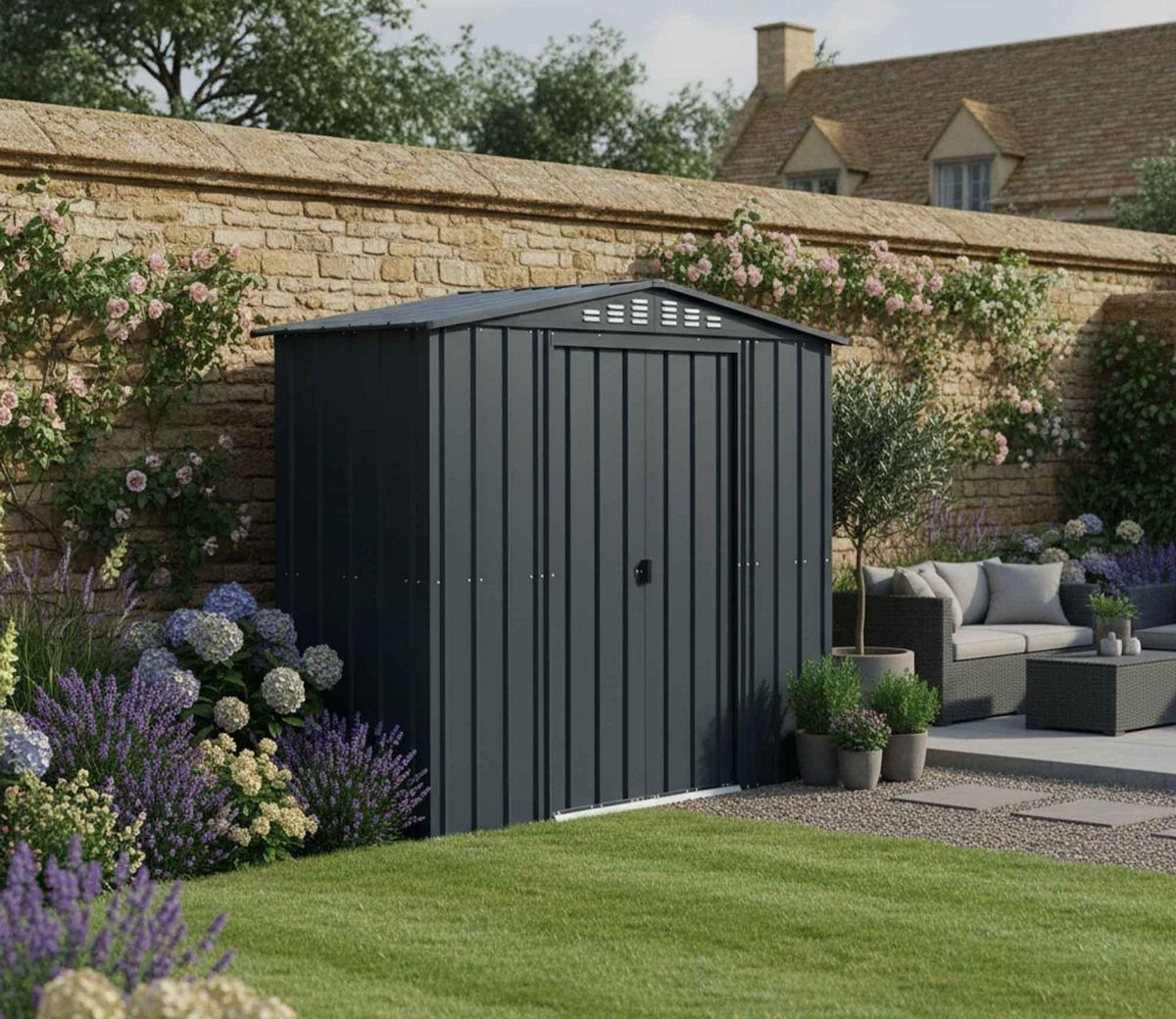 Globel 8 x 3 ft Grey Apex Metal Shed