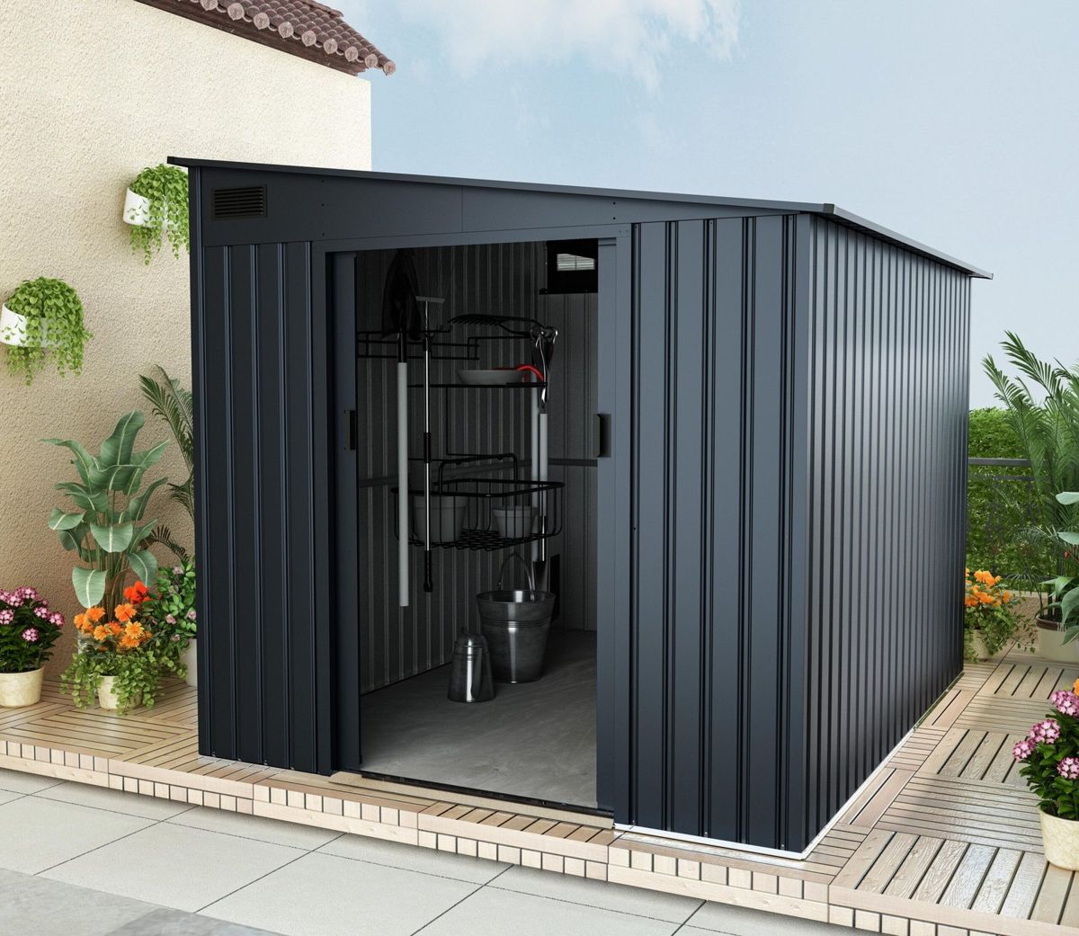 Lotus Sheds Arley 7 x 9 ft Lean To Metal Shed in Grey